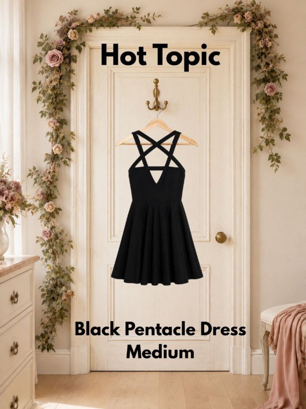 Hot Topic Black Pentacle Strappy Dress Size Medium Witchy Gothic Women & Juniors